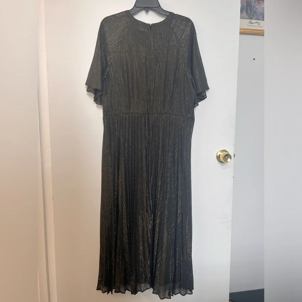 NWT - Ann Taylor Shimmer Stripe Pleated Flare Dress - Size 16 - Picture 4 of 10